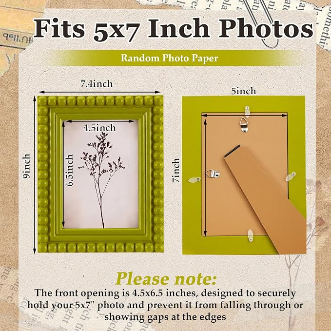1 Pack 5 x 7 Picture Frame, Wood Beaded Boho Photo Frame, Vintage Photo Display - Image 2