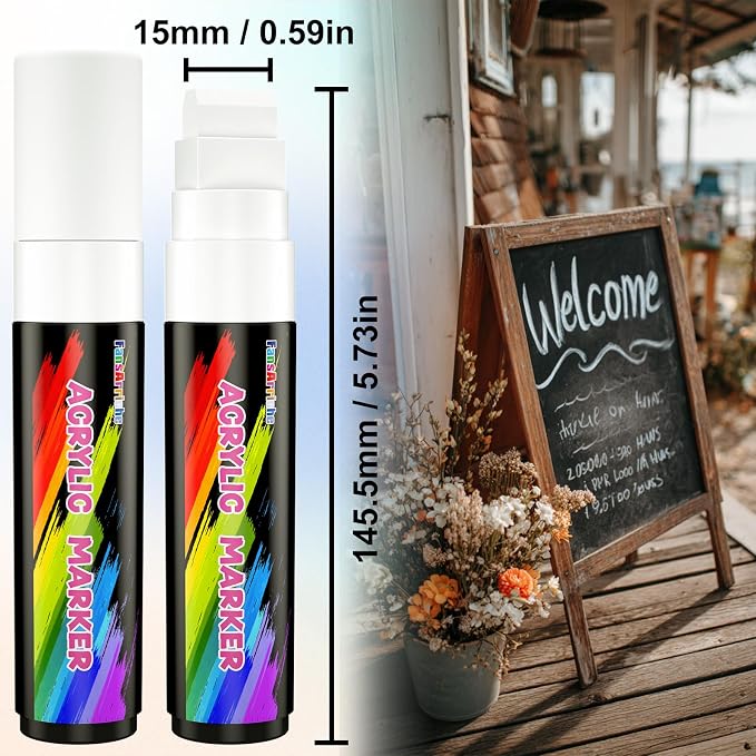 FansArriche Jumbo Poster Markers, 3 White 15mm Acrylic Paint Markers | - Image 3