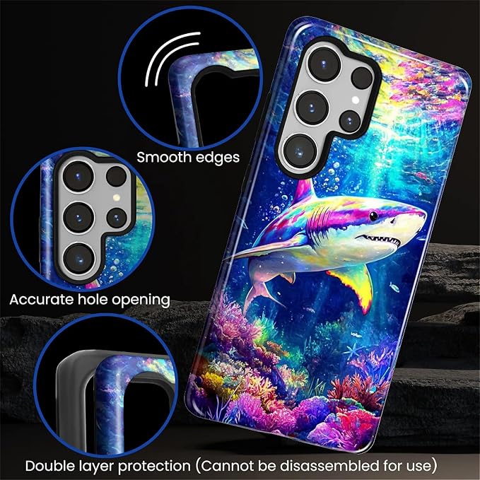 for Samsung Galaxy S25 Ultra Case, Colorful Ocean Sharks Pattern Glossy 2 in 1 - Image 5