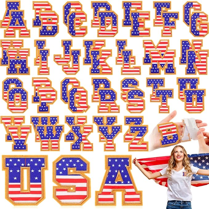 WILLBOND 52 Pcs 4th of July Alphabet Patches 250th Anniversary Self Adhesive by Willbond+Technology+Limited