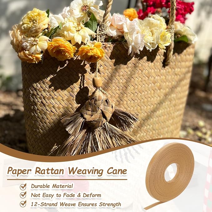 PATIKIL 27.3 Yards x 0.6" Paper Rattan Weaving Cane, 12-Ply Paper Rattan Weave - Image 3