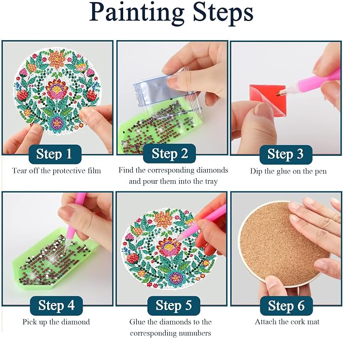 8PCS Flowers Diamond Art Coasters Kits, Diamond Painting Coasters - Image 3