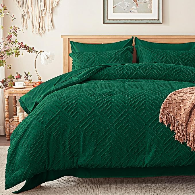 Zzlpp Full Comforter Set 7 pieces, Emerald Green Tufted Bed in a Bag by ZZLPP