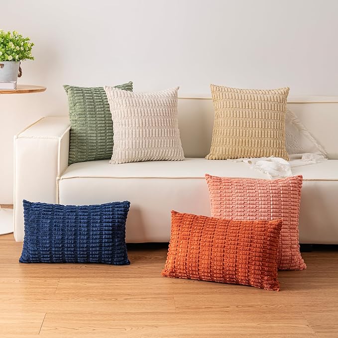 Aegero Pack of 2 Corduroy Decorative Throw Pillow Covers 12x20 InchSoft Boho - Image 4