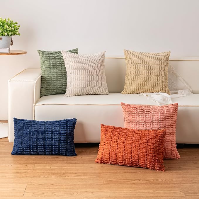 Aegero Pack of 2 Corduroy Decorative Throw Pillow Covers 22x22 Inch Soft - Image 4