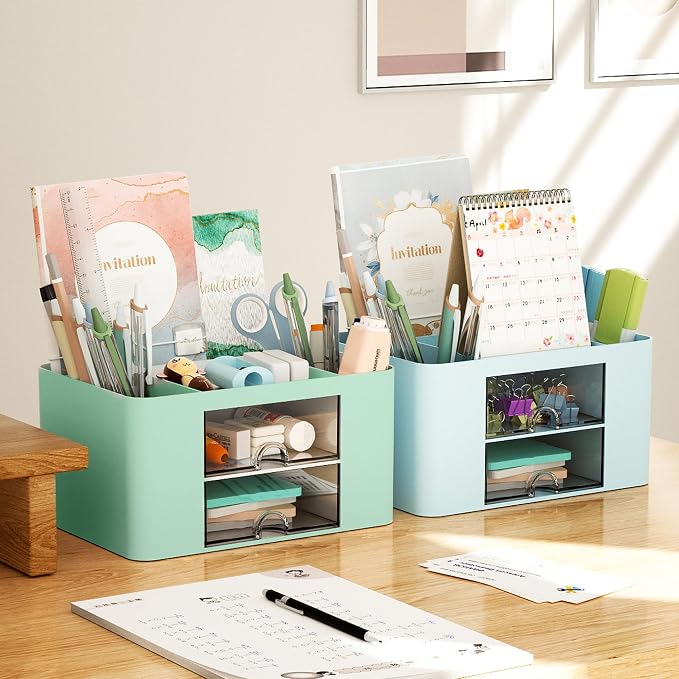 Marbrasse Pen Organizer with 2 Drawer, Desk Organizers and Accessories with 5 - Image 6
