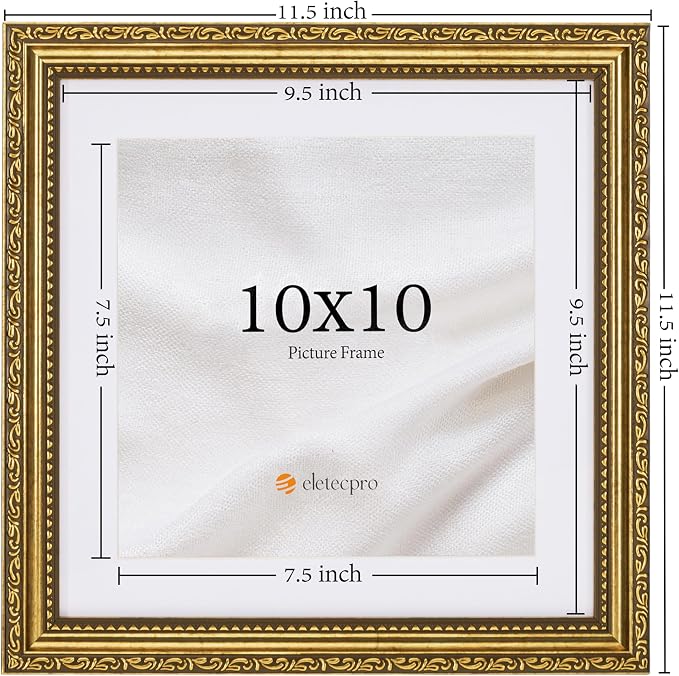 eletecpro 10x10 Vintage Picture Frame, Glass Cover, Tabletop or Wall Decor - Image 3