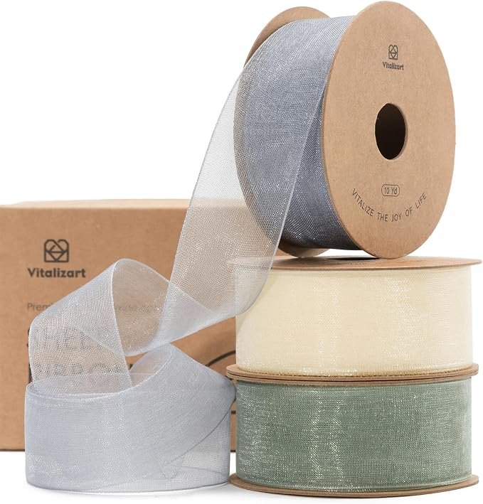 Vitalizart Organza Sheer Ribbon Set 1 inch x 30 Yd Handmade Fabric Ribbons by Vitalizart
