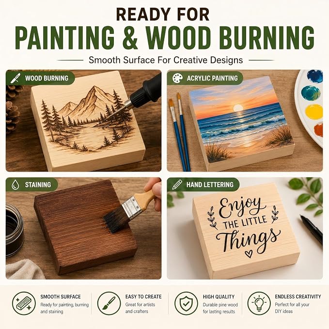 4 Pcs Solid Wood Blocks 4x4x1 Inch Unfinished Whittling Blocks - Image 5