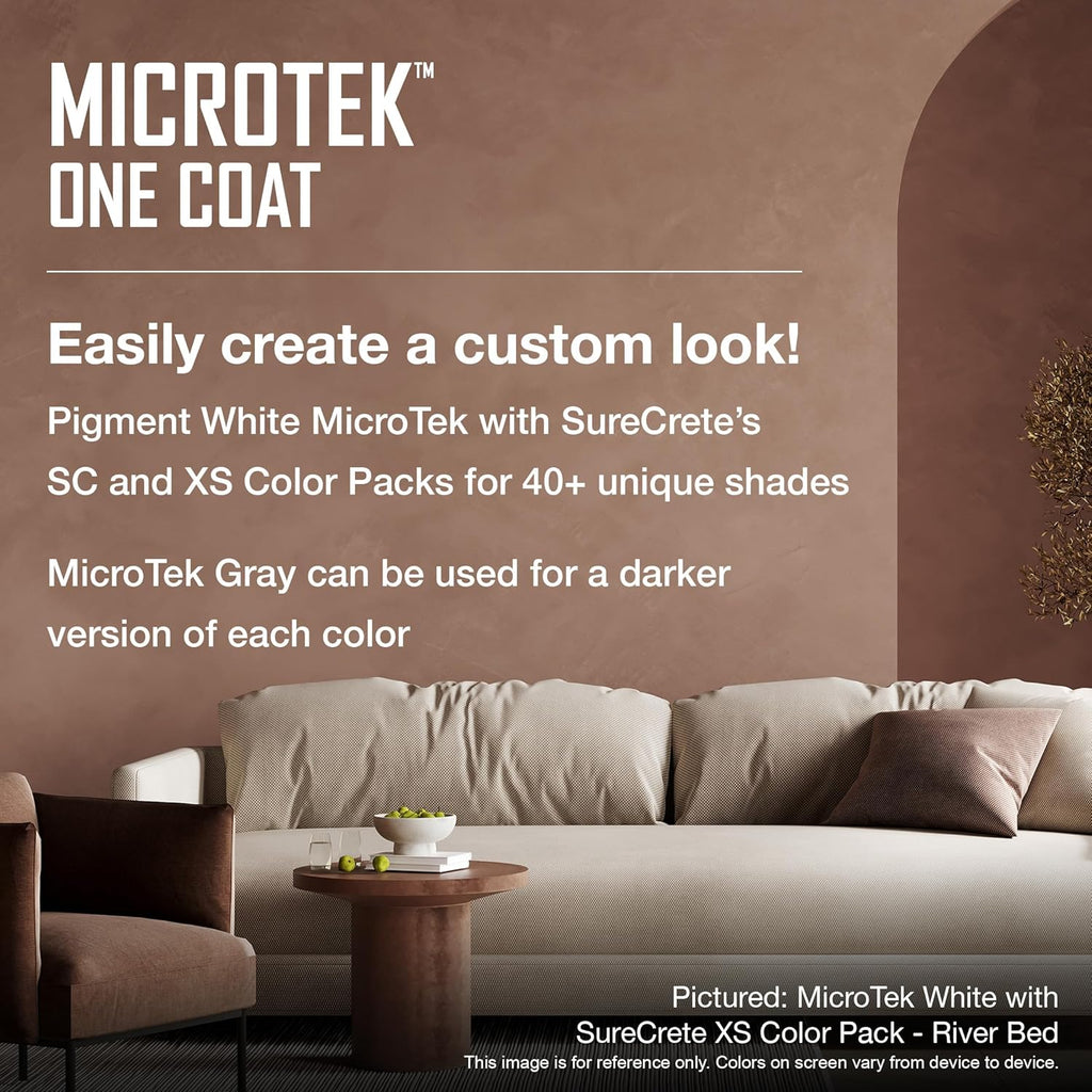 SureCrete MicroTek One Coat | White | 40 lb Bag | Microcement Overlay for Interior & Exterior Walls, Bathrooms, Fireplace Surrounds & Floors | Use with Pigment Packs for Custom Colors