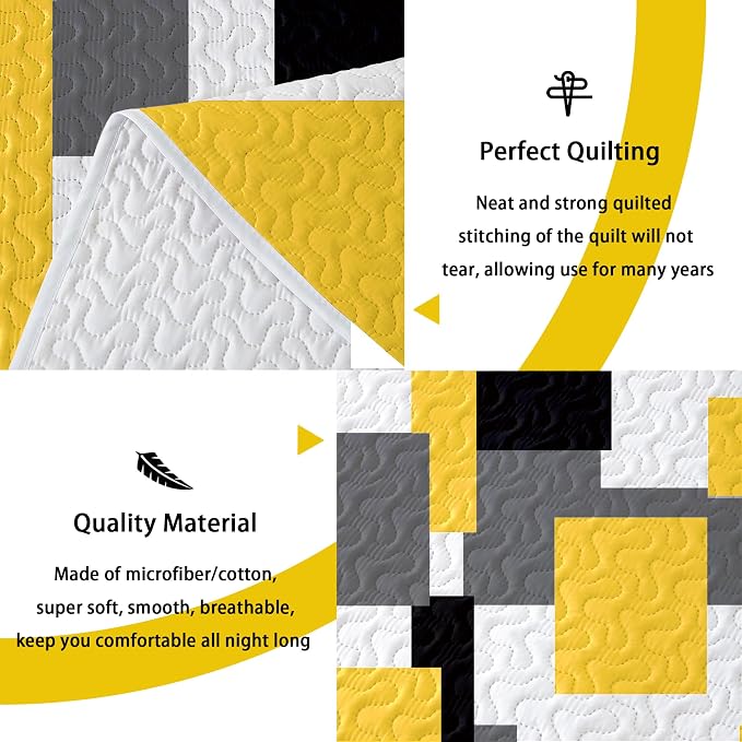Tyrot 3 Piece Yellow Grey Quilt Set King Size Yellow Gray White Geometric - Image 4