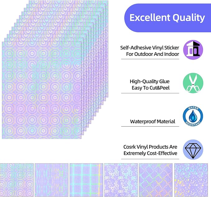 36 Sheets Holographic Laminate Sheets 8.5x11 Inch Self Adhesive 6 Patterns | - Image 2