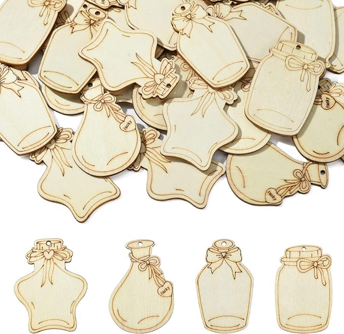 LiQunSweet 40 pcs 4 Styles Wishing Bottle Undyed Wood Cutout Charms Star by LiQunSweet