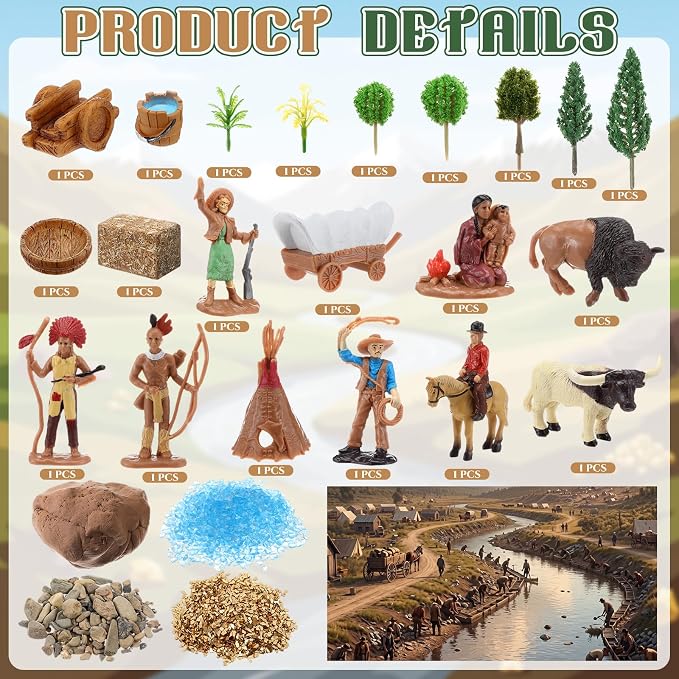 48 Pcs Western Cowboy Diorama Kit Habitat Project Box Set Wild West Diorama - Image 4
