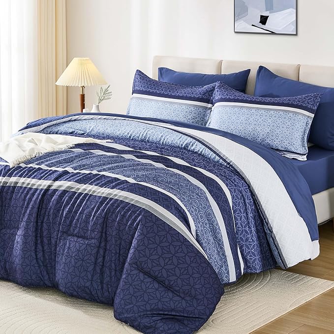 WONGS BEDDING Comforter Set Queen Size 7 Pieces, Patchwork Soft Lightweight - Image 2