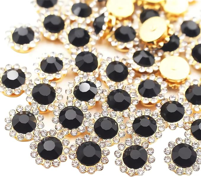 12mm 150pcs Crystal Black Sew on Rhinestones, Crystals Glass Gems by Unknown