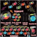 142Pcs Record Theme Tableware Set, Tablecloth, Hanging Swirls Record Banner - Image 5