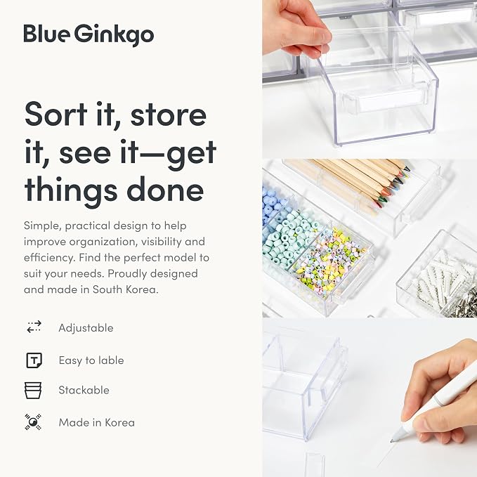 Blue Ginkgo Medium 16-Drawer Cabinet – Stackable Clear Organizer - Image 6