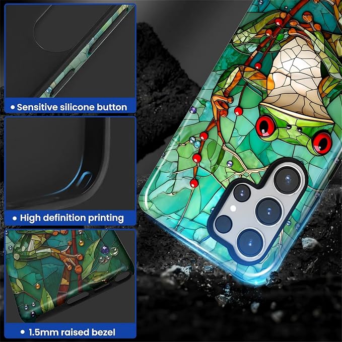 for Samsung Galaxy S25 Ultra Case, Frog Stained Glass Pattern Glossy 2 in 1 - Image 4
