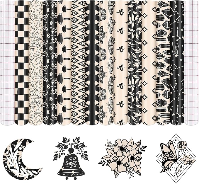 Black and Ivory Permanent Adhesive Vinyl 12 Sheets 12'' x 10'' | White Boho by CraftingEveryday