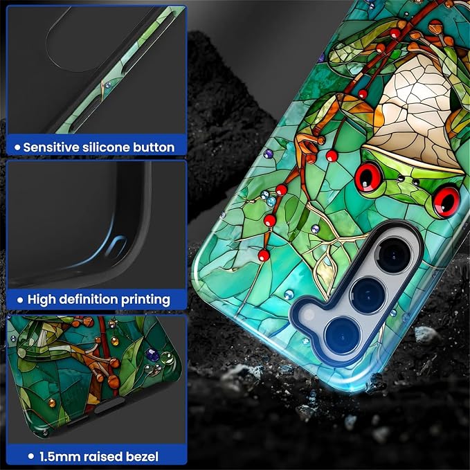 for Samsung Galaxy S23 Case, Frog Stained Glass Pattern Glossy 2 in 1 - Image 4