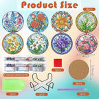 ijbnhd 8 PCS Flowers Diamond Art Coasters | Diamond Painting Coasters Kits - Image 4