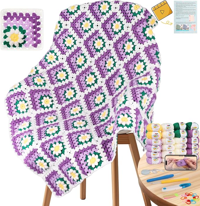 Coopay Blanket Crochet Kit for Beginners, All-in-One Granny Square Blanket Kit by Coopay