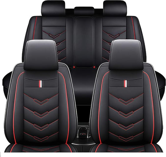 Leather Car Seat Covers Fit for LR Range Rover Sport 2023-2025, 5 Seater Waterproof and Wear-Resistant Seat Cover Interior Accessories(Full Set,Black&Red)