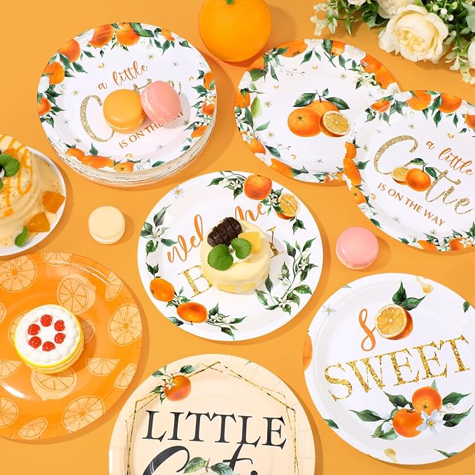 Funnymoom 60 Pcs 7 Inch Little Cutie Paper Plates Orange Baby Shower Plates - Image 6