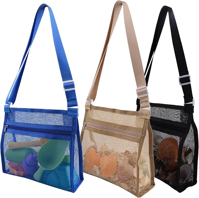 MUYIZI Mesh Beach Bag for Collecting Shells 3 Pack, Shell Bags for Beach by MUYIZI