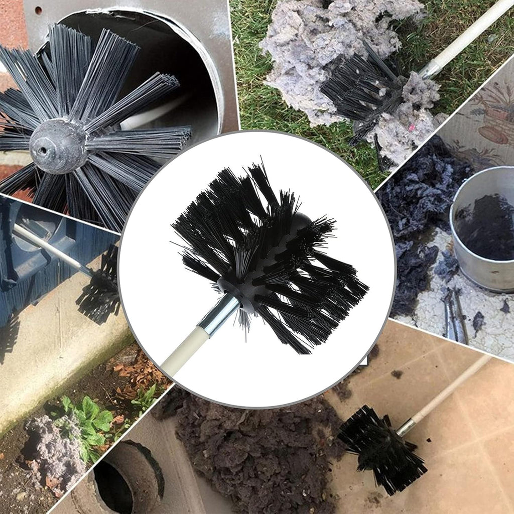 25 Feet Stove Pipe Clean Brush Extension Rods Flexible Fireplace Chimney Brush Stove Pipe Brush Rod Rotary Air Duct Dryer Vent Cleaner Rods Flue Brush Chimney Sweep Kit with Brush Head
