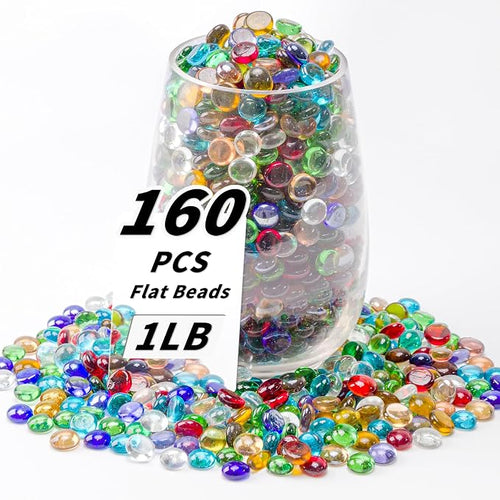 1 LB Mixed Color Flat Glass Beads, 160-180PCS Small Glass Marbles, Mini Flat by Foncomy