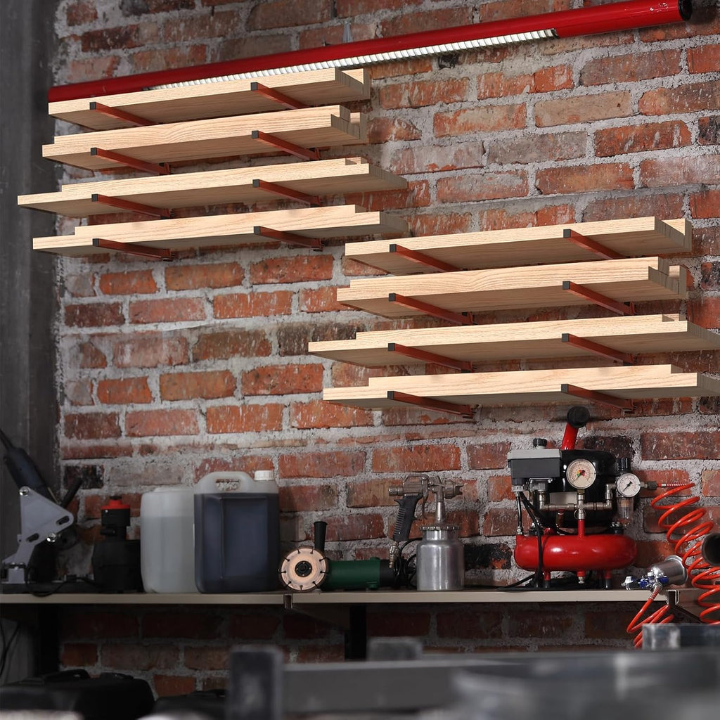 NANANARDOSO Wall Mount Wood Organizer and Lumber Storage,Heavy Duty Metal Shelf with 4-Level,Lumber Metal Racks for Indoor and Outdoor Use,4 Pack