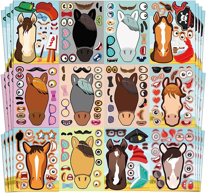 Aowplc 48 Pcs Make A Horse Sticker Sheets Mix and Match by Aowplc