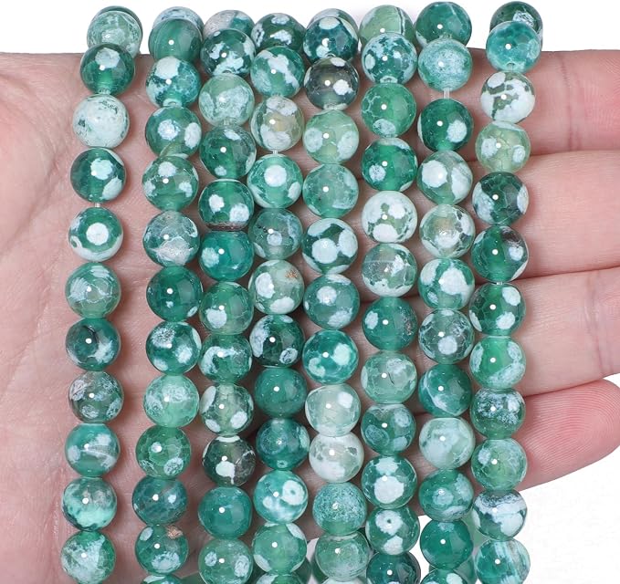 35pcs Round Loose Deep Green Fire Agate Beads - Image 5