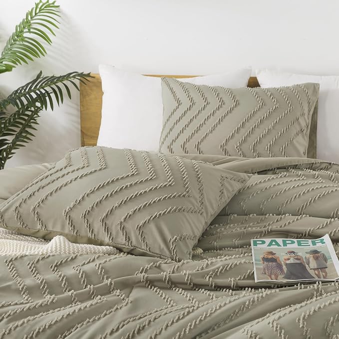 Andency Oatmeal Comforter Set Full Size, Boho Soft Warm Tufted Bedding - Image 3