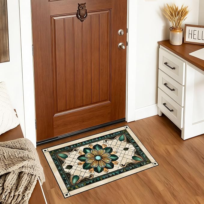 Stained Glass Floral Faux Cashmere Non-Slip Rug 15.7x23.6 Inches, Washable Low - Image 6