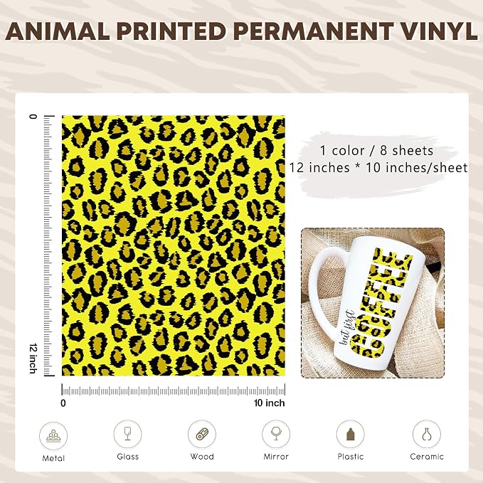 Tintnut Yellow Leopard Permanent Vinyl Spots Adhesive Vinyl 8 Pcs 12x10in | - Image 2