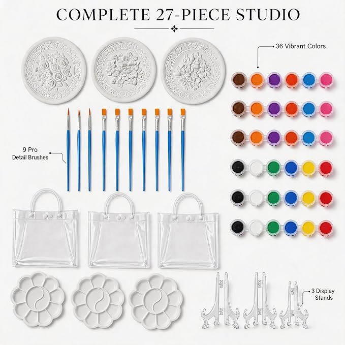 HuiBeans 3 Pcs DIY Floral Plaster Plate Painting Kit - Image 3