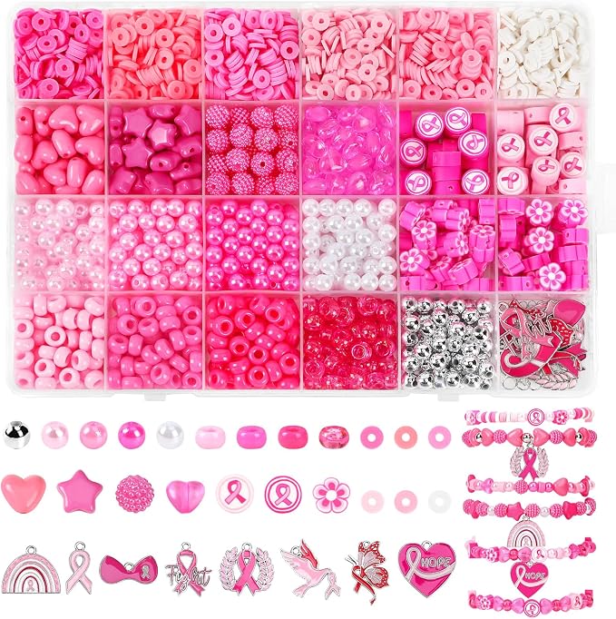 UPINS 2100Pcs Breast Cancer Awareness Beads Kit by UPINS