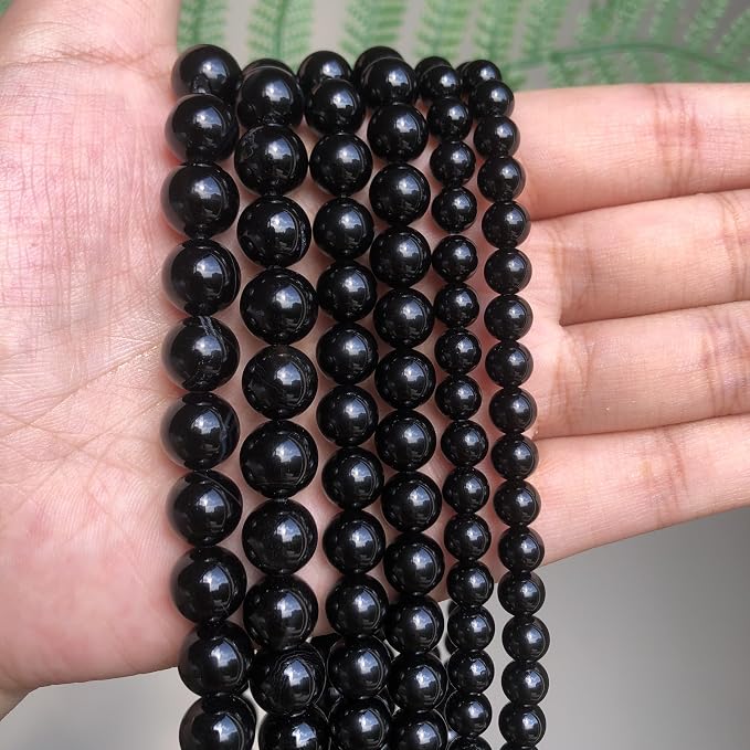 35pcs Round Loose Polish Black Agate Beads - Image 3