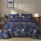 Yiran Queen Comforter Set, 7 Pieces Navy Blue Floral Soft Bedding Sets - Image 9