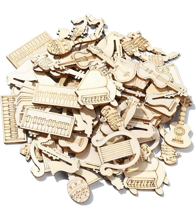 200 Pcs Unfinished Musical Instruments Wood Cutouts Music Painting Wooden Shapes - Image 8