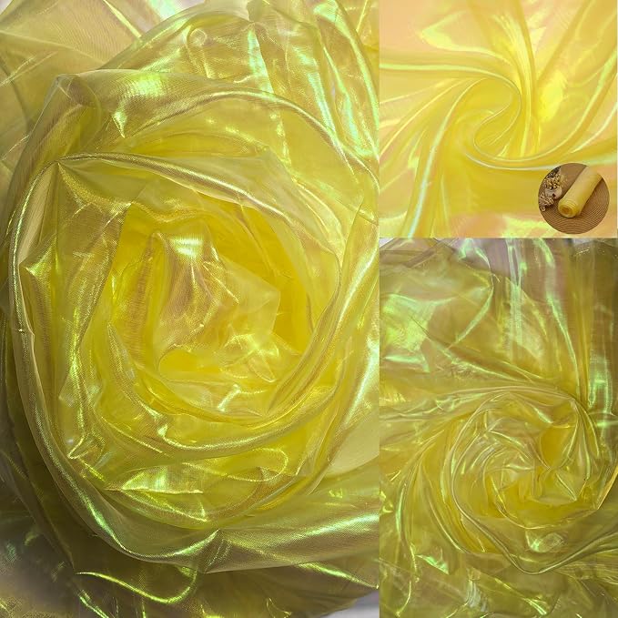 Yellow Iridescent Organza Fabric - Image 7