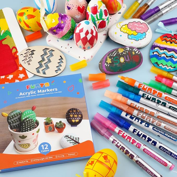 Funto Acrylic Paint Pens for Rock Painting, 12 Colors Paint Marker Set - Image 6