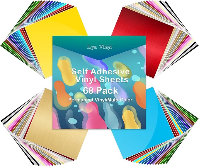 Lya Vinyl 68 Pack Permanent Vinyl, Self Adhesive Vinyl Sheets by LyaVinyl