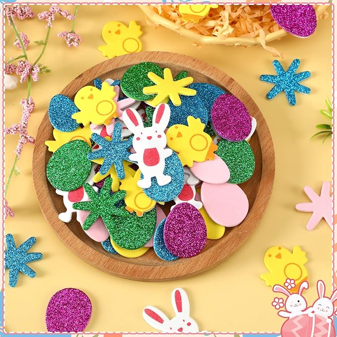 600Pcs Easter Foam Stickers Glitter Bunny Eggs Chick Stickers | Self-Adhesive - Image 3