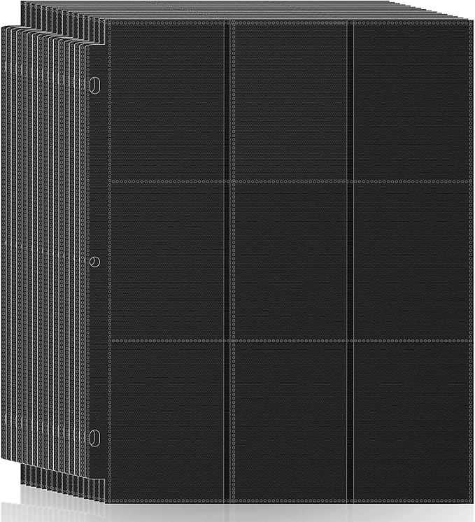 50 Pack 9 Pocket Page Protector, 900 Pockets Black Trading Card Sleeves Pages by TiopLior