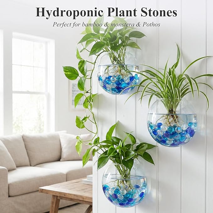 DomeStar 65PCS Iridescent Blue Flat Marbles, Decorative Glass Pebbles | Vase - Image 4