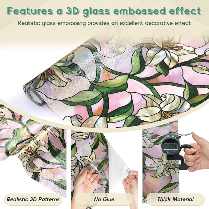 Oxdigi 3D Stained Glass Window Film Decorative, Static Cling Privacy Protection - Image 4